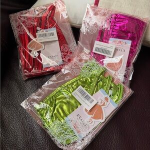 Three evababy women’s sex bikini Shiny Red, Pink, and Green New size S